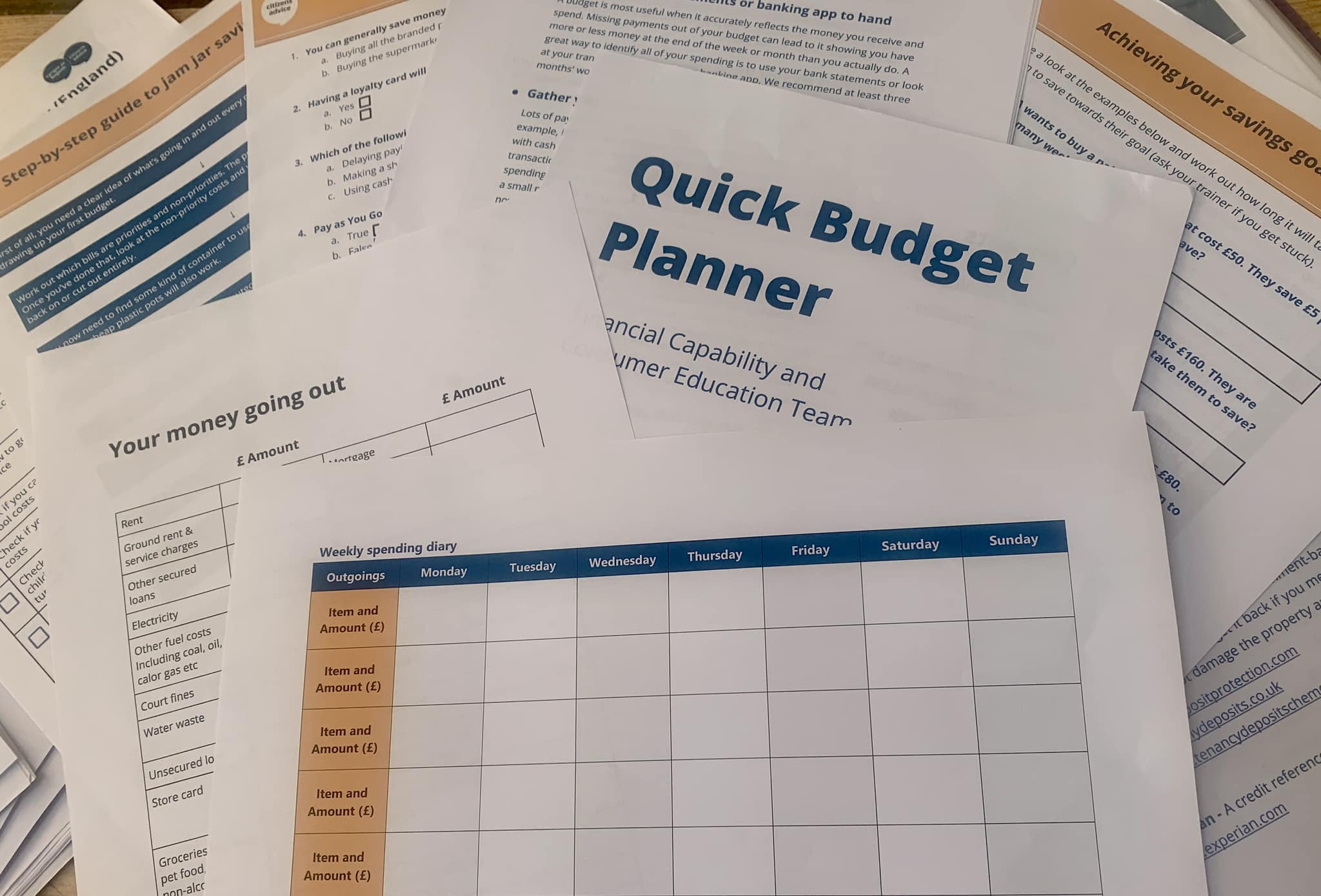 Budget planner on table paper format